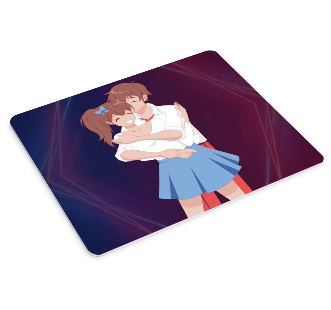 빨간색과 파란색 포옹 캐릭터 애니메이션 마우스 패드 - TenStickers