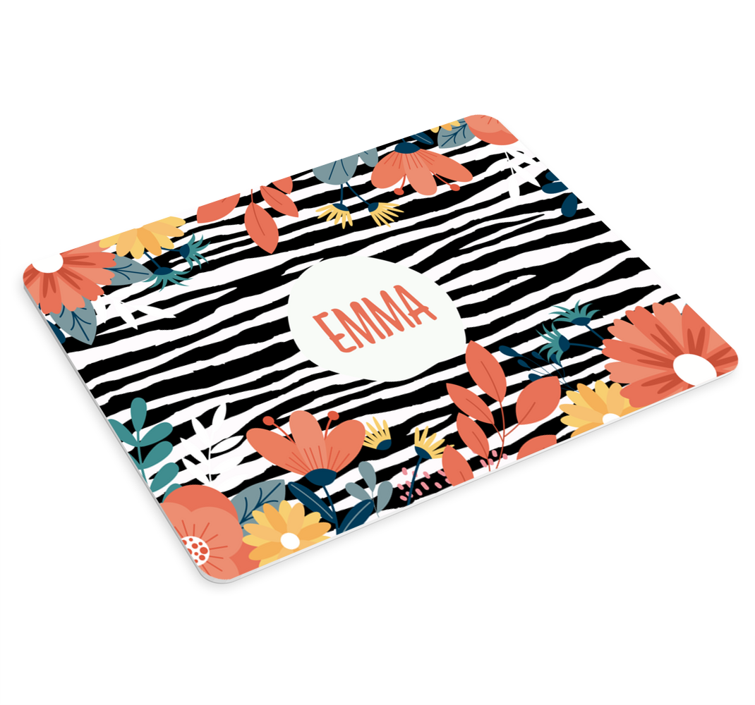 带花和命名鼠标垫的斑马图案 - TenStickers