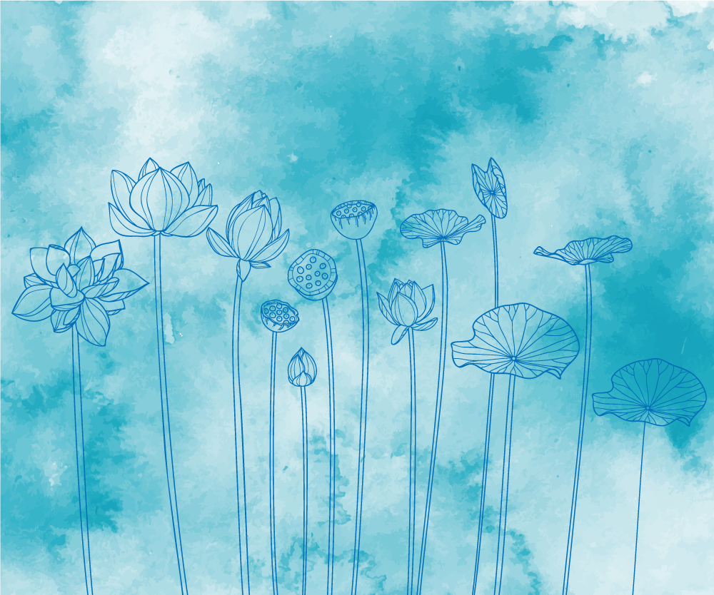 Delikat blå akvarel blomster musemåtte - TenStickers