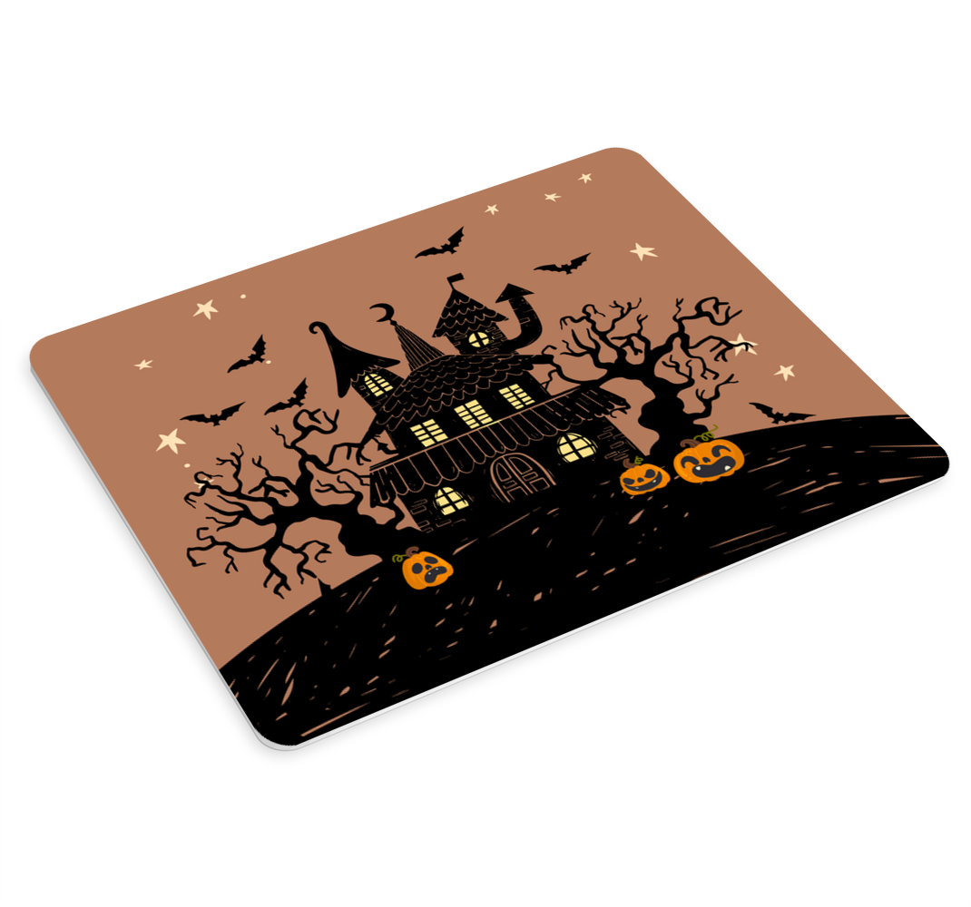 Spökhus med fladdermöss läskig pumpa musmatta - Tenstickers
