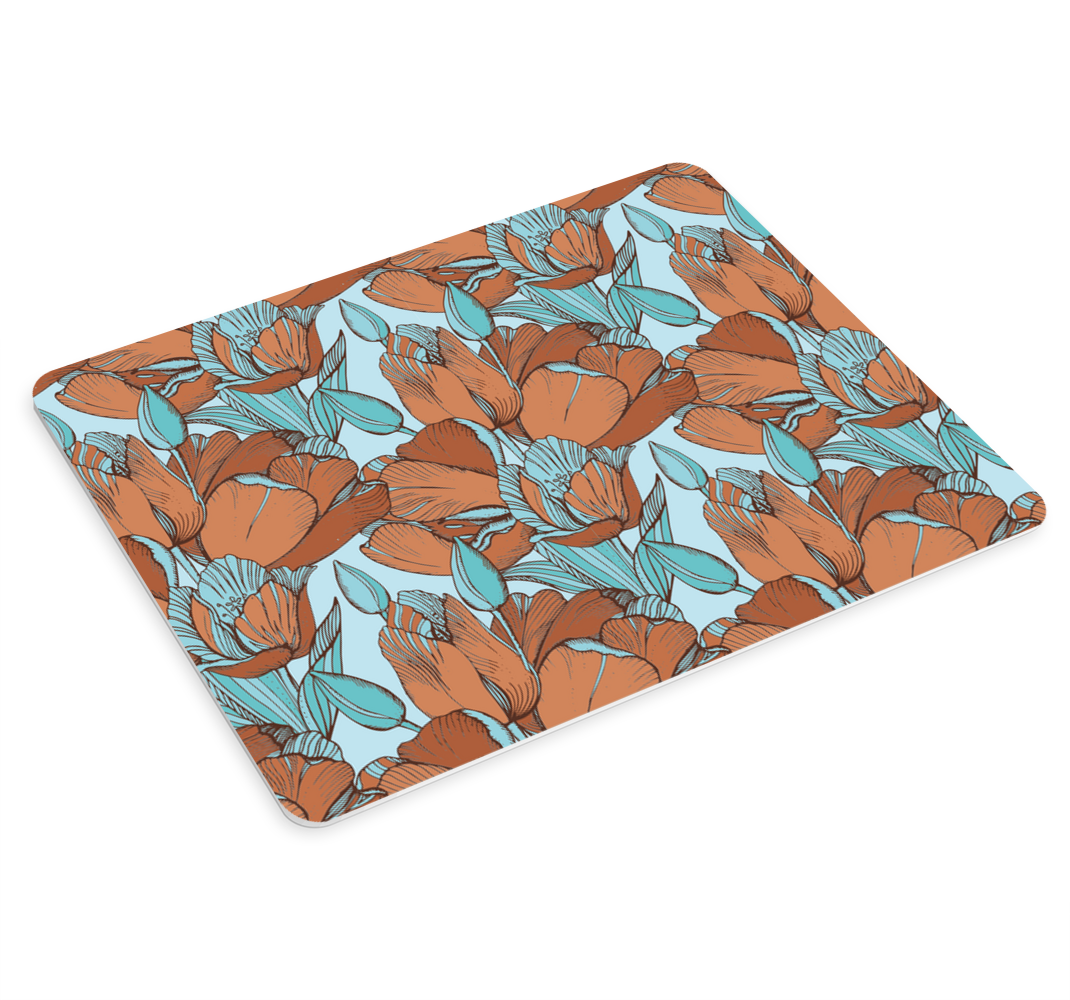Brown tulips artistic blue design mouse pad - TenStickers