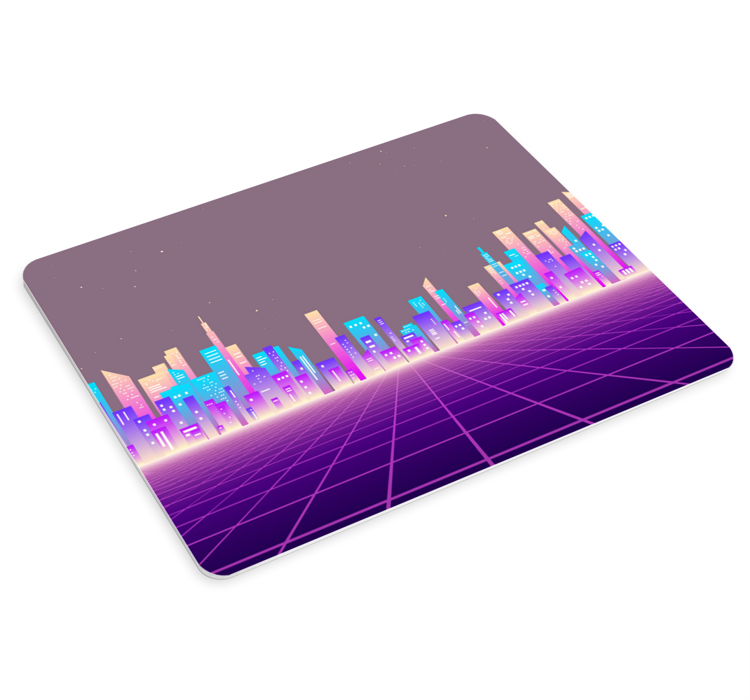 80年代のヴェイパーウェイヴ未来派都市オリジナルマウスパッド - TENSTICKERS