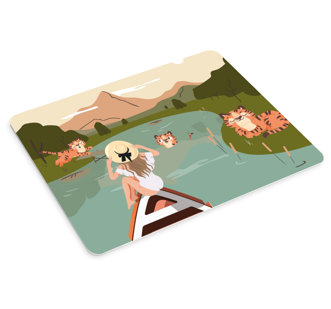Girl and tigers jungle animals mouse pad - TenStickers
