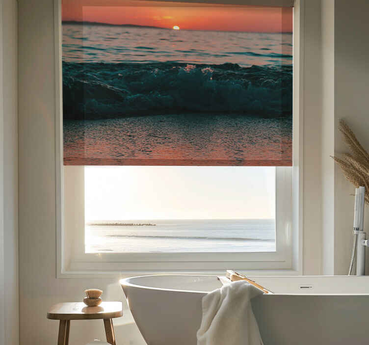 Persiana enrollable para baño puesta de sol en una playa - TenVinilo