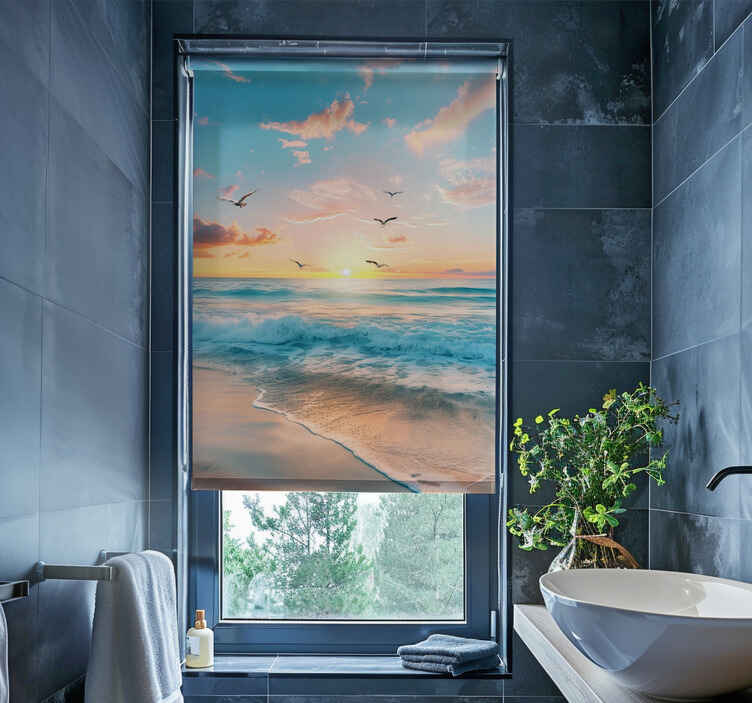 Store enrouleur salle de bain plage et mouettes - TenStickers