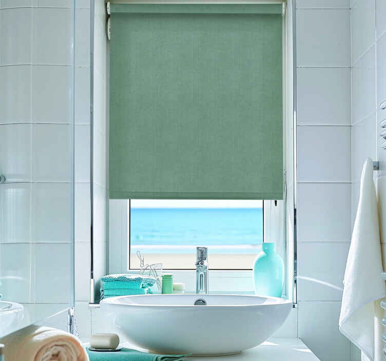 Green linen imitation bathroom blind