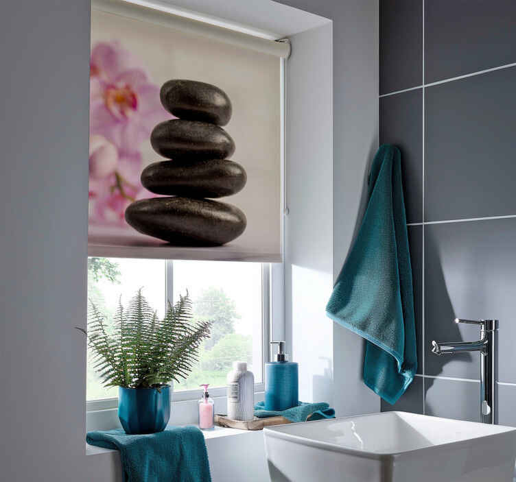 Zen bamboos and pink orchids bathroom blind