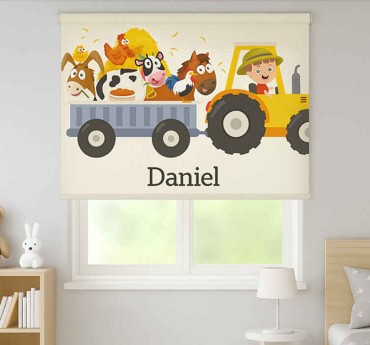 Persiana enrollable personalizable tractor agrícola con nombre - TenVinilo