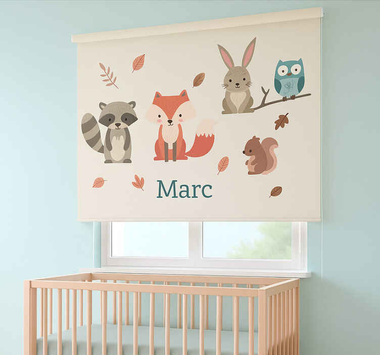 Persiana enrollable infantil animales del bosque con nombre - TenVinilo