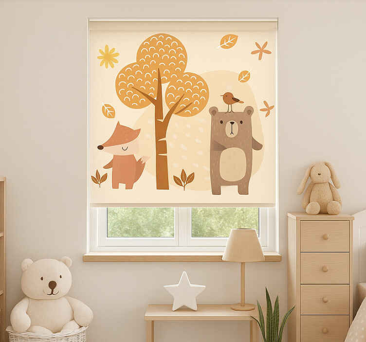 Store enrouleur pour chambre enfant animaux de la forêt beige - TenStickers