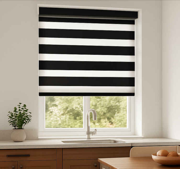 Küchenfenster Rollo schwarz-weiße streifen - TenStickers