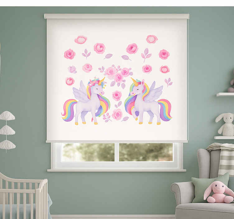 Persiana enrollable infantil unicornio rosa y flores - TenVinilo