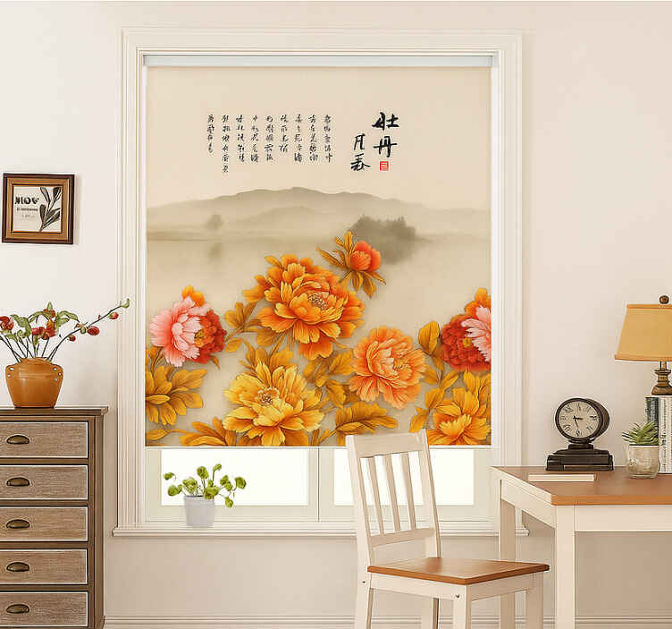 Store enrouleur salon art du paysage de pivoines - TenStickers