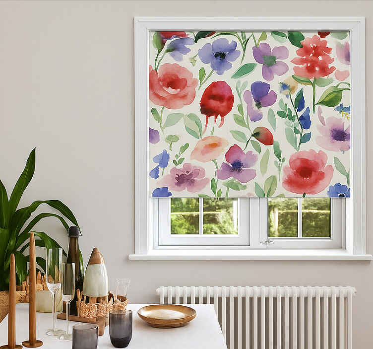 Store enrouleur salon aquarelle florale vibrante - TenStickers