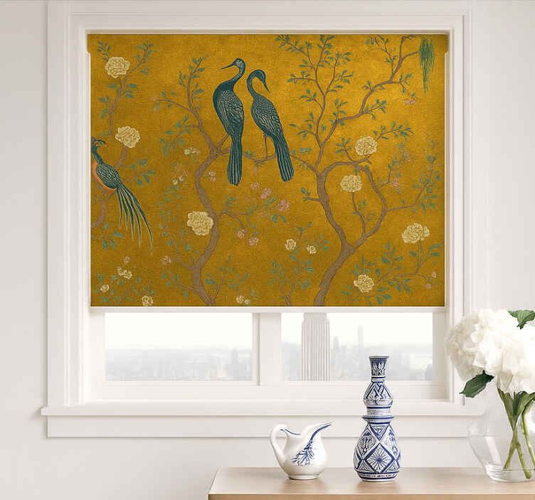 Store enrouleur salon chinoiserie dorée ornée - TenStickers