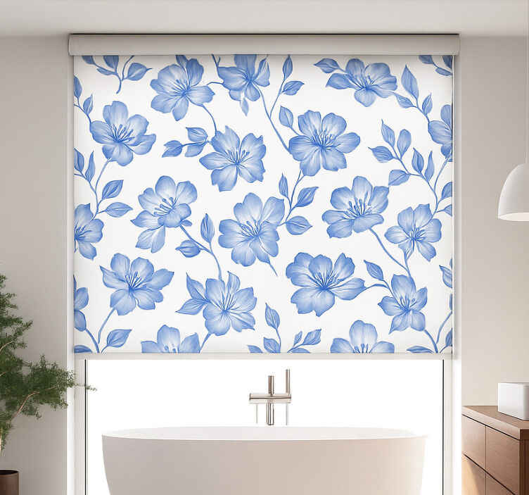 Persiana enrollable cuarto matrimonio floral azul y blanco - TenVinilo