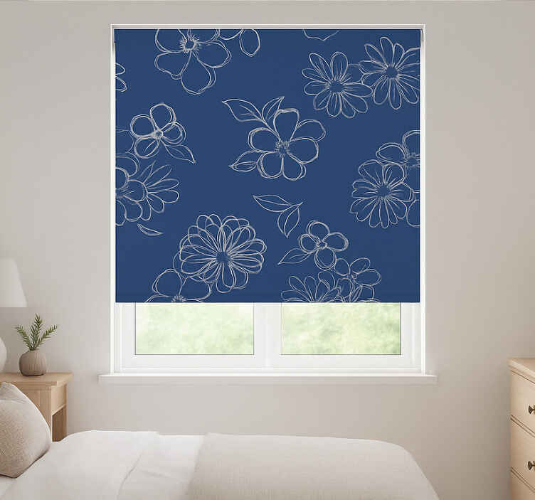Store enrouleur couple fleurs aux contours bleus - TenStickers