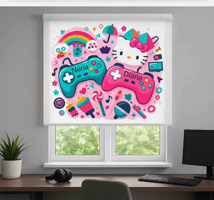 Aangepaste kattencontrollers gamer rolgordijn - TenStickers