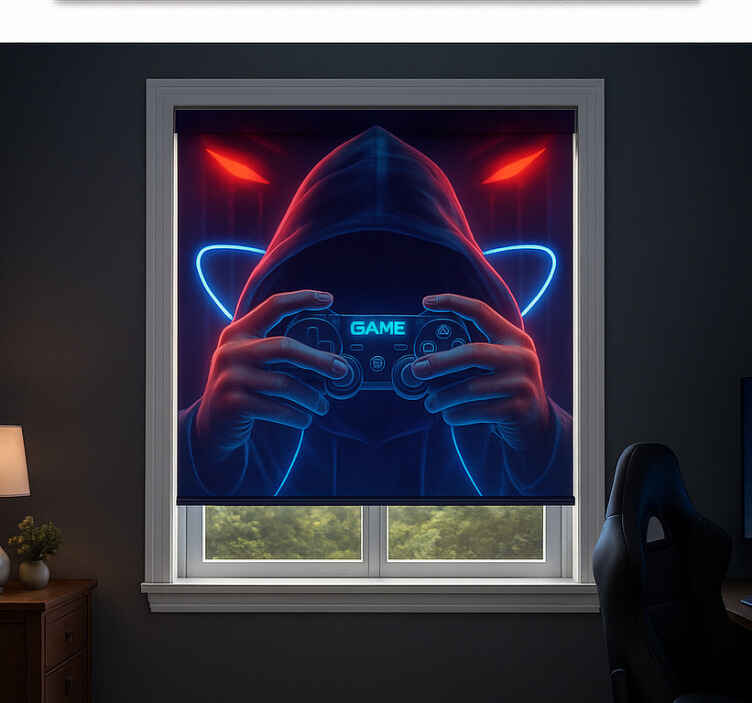 Kapüşonlu neon oyuncu geek desenli stor perde - TenStickers