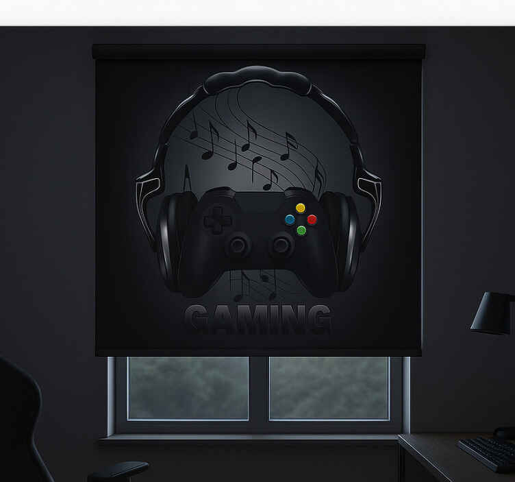 Monochrome hoofdtelefoon met controller gamer rolgordijn - TenStickers