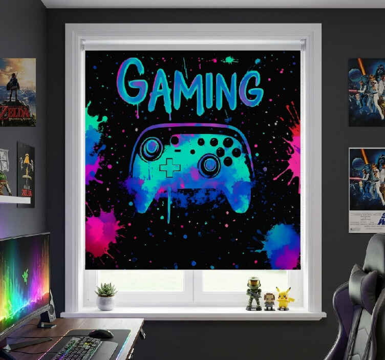Neon-spatverfcontrollers gamer rolgordijn - TenStickers