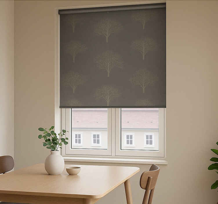 Beige zwarte bosbomen rolgordijn eetkamer - TenStickers