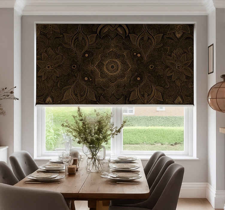 Persiana enrollable para comedor mandala negro y dorado - TenVinilo