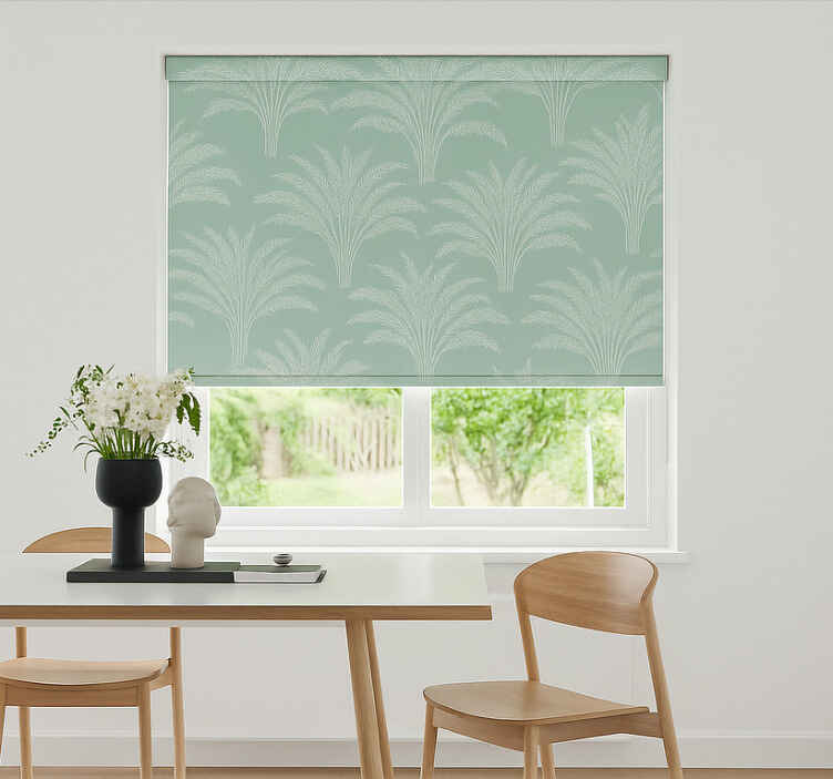 Persiana enrollable para comedor estampado de hojas verdes - TenVinilo