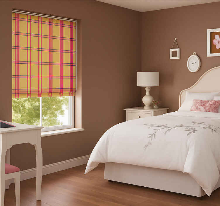 Rollo Fenster Jugendzimmer rosa gelbe streifen - TenStickers