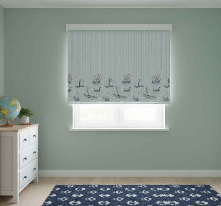 Scandinavian roller blind ocean blue sailboats - TenStickers