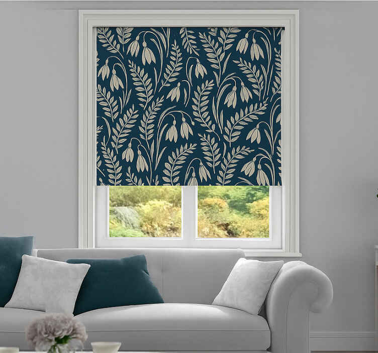 Estore de rolo nórdico flores de floco de neve bege azul - TenStickers