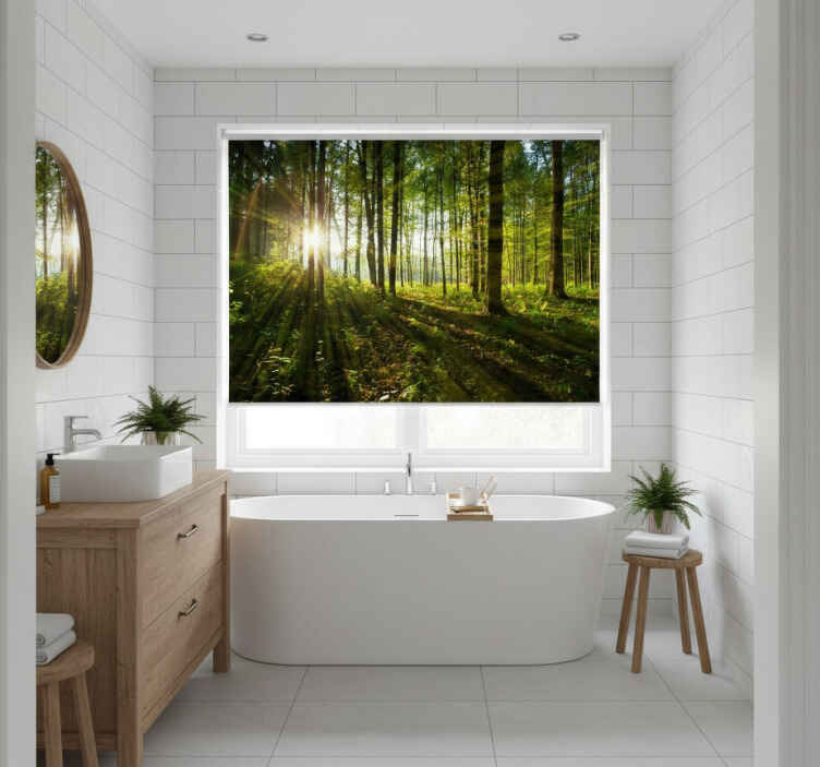Store enrouleur arbre forêt de rayons dorés - TenStickers