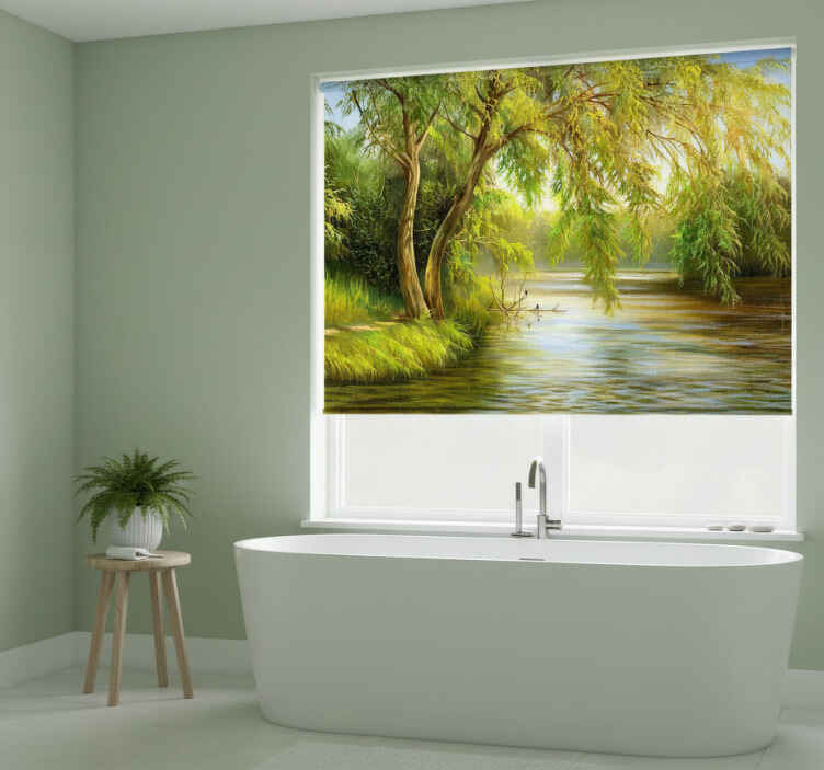 Rollo fenster baum serene flussweide - TenStickers