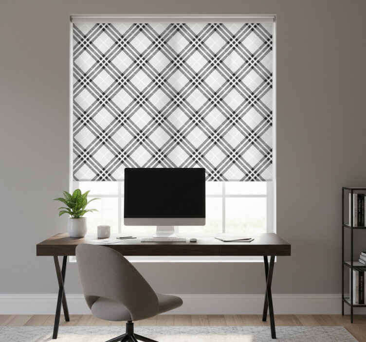 Rolgordijn thuis kantoor zwart-wit schotse tartan - TenStickers