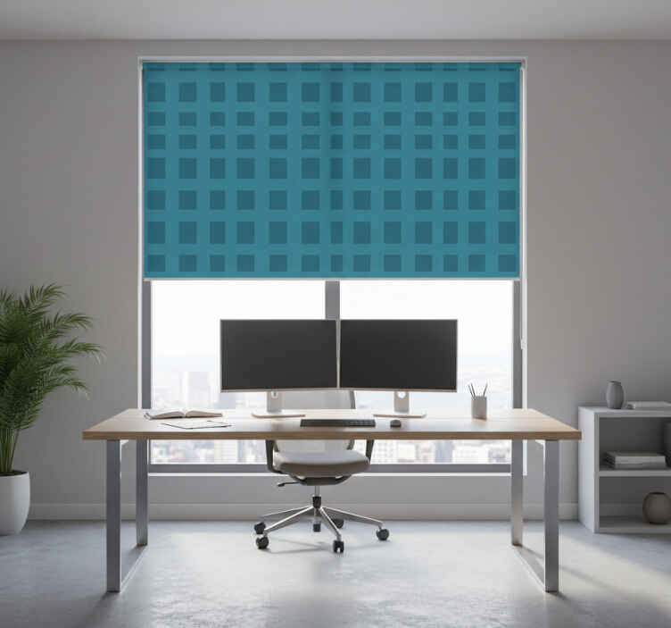 Rolgordijn thuis kantoor blauw patroon met vierkantjes - TenStickers