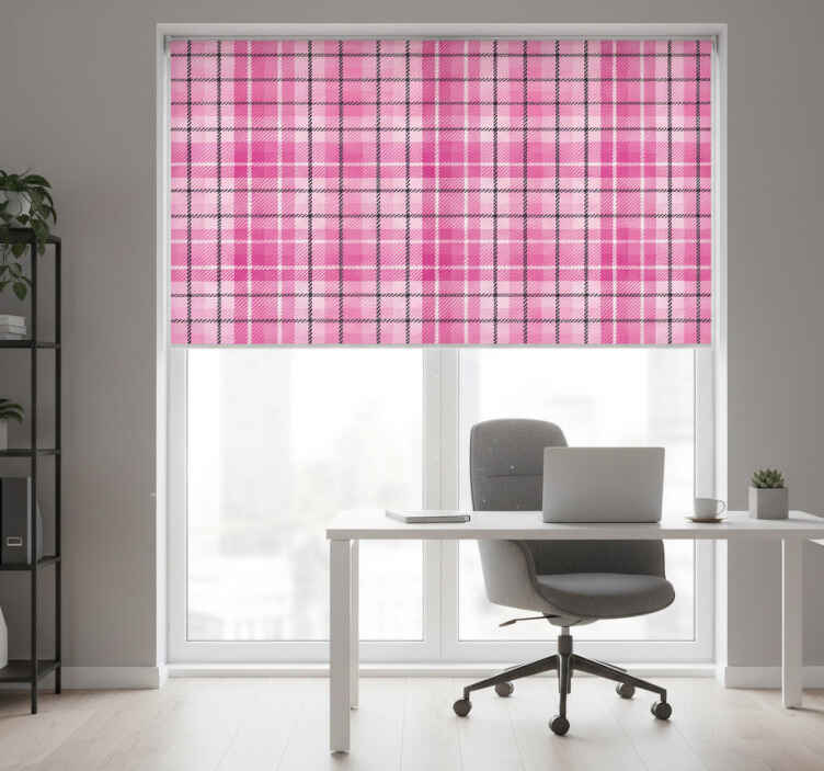 Rolgordijn thuis kantoor roze en zwarte tartan - TenStickers