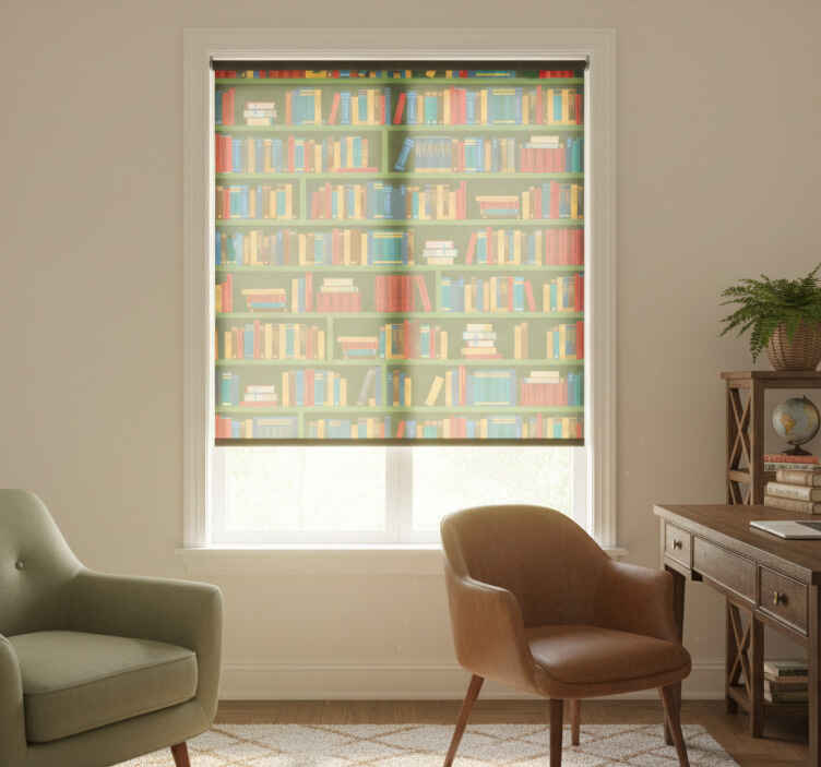 Rolgordijn thuis kantoor vintage groene bibliotheek - TenStickers