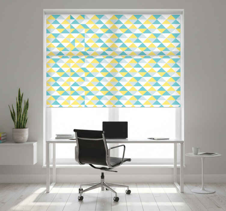 Cortina roller despacho azulejo geométrico amarillo y azul - TenVinilo