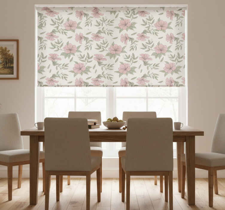 Persiana enrollable para comedor motivo floral rosa - TenVinilo