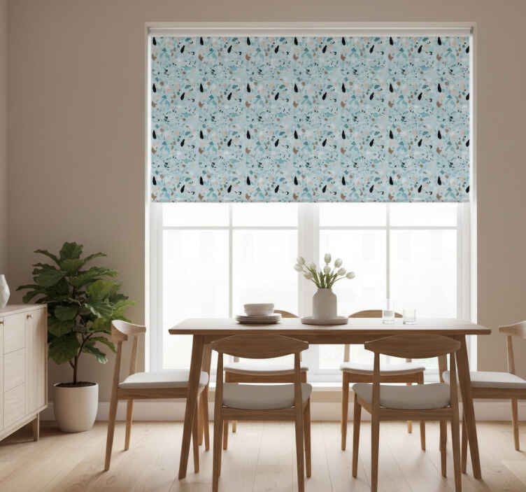 Persiana enrollable para comedor efecto terrazo azul claro - TenVinilo