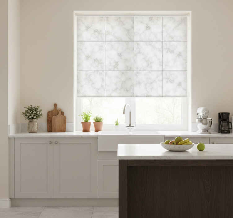 Persiana enrollable para cocina azulejo de mármol blanco - TenVinilo