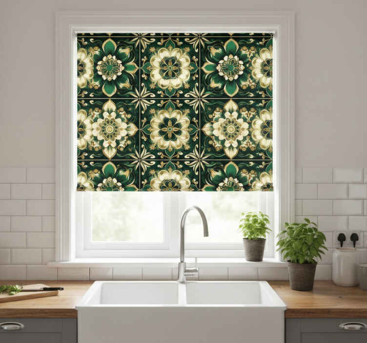 Persiana enrollable para cocina azulejos mosaico botánico - TenVinilo