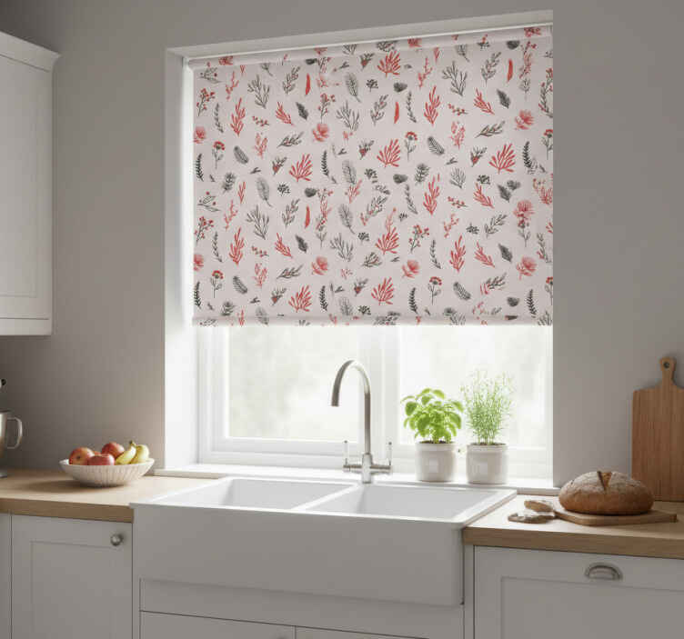 Persiana enrollable para cocina con motivos botánicos rosas - TenVinilo