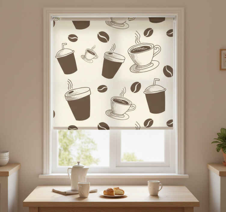 Persiana enrollable para cocina con estampado de tazas - TenVinilo