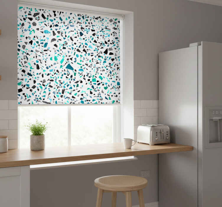 Persiana enrollable para cocina motivo terrazo azul - TenVinilo