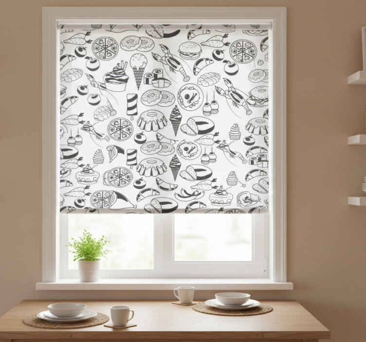 Kitchen roller blind with black and white food design - TenStickers
