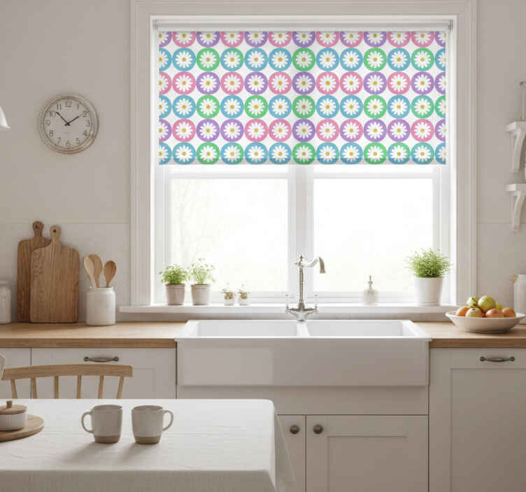 Store enrouleur cuisine motifs cercles marguerites - TenStickers