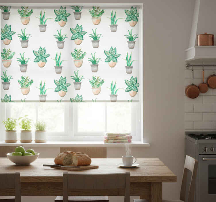 Persiana enrollable para cocina patrón de plantas en maceta - TenVinilo