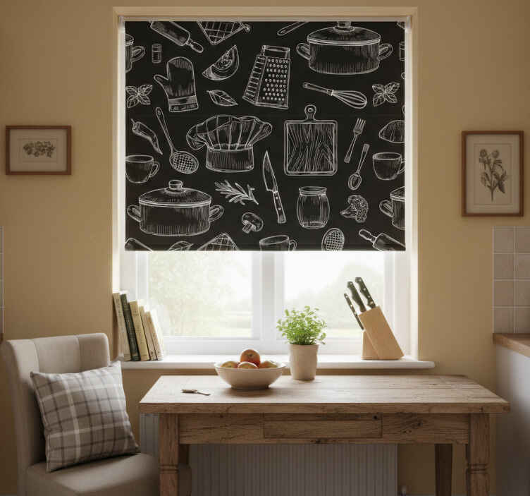 Kitchen roller blind with utensil sketches design - TenStickers