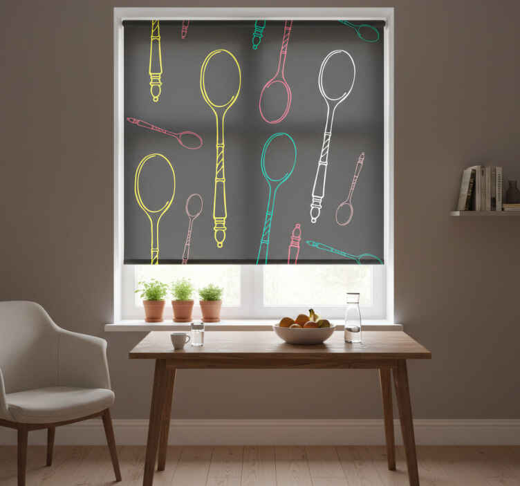 Persiana enrollable para cocina dibujo de utensilios neón - TenVinilo